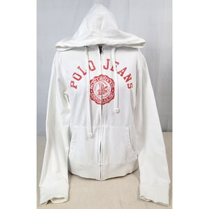 Vintage Polo Jeans Co Ralph Lauren Hoodie Zip Up White Red Spell Out Size Large